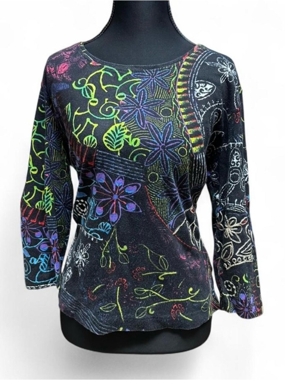 Y2k artsy embroidered patchwork top 🌈 boho indie floral long sleeve blouse vtg